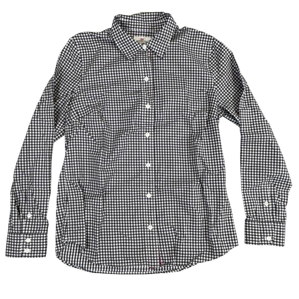 Vineyard Vines Gingham Cotton Cashmere Button Down Shirt Black White 10